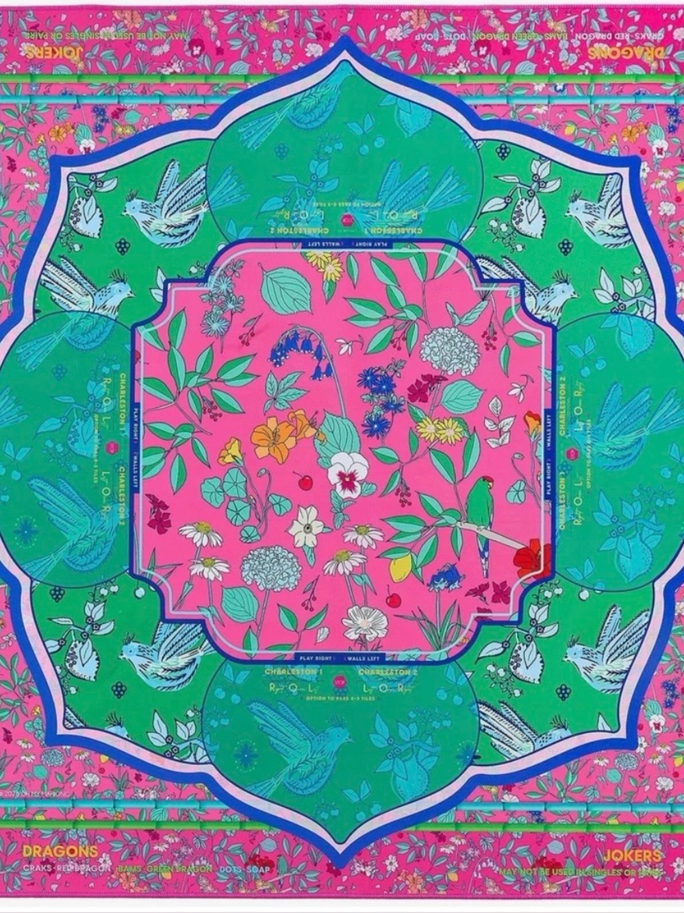 Oh My Mahjong Enchanted 33” Vibrant Floral Mat in Pink & Green - Picture 2 of 4